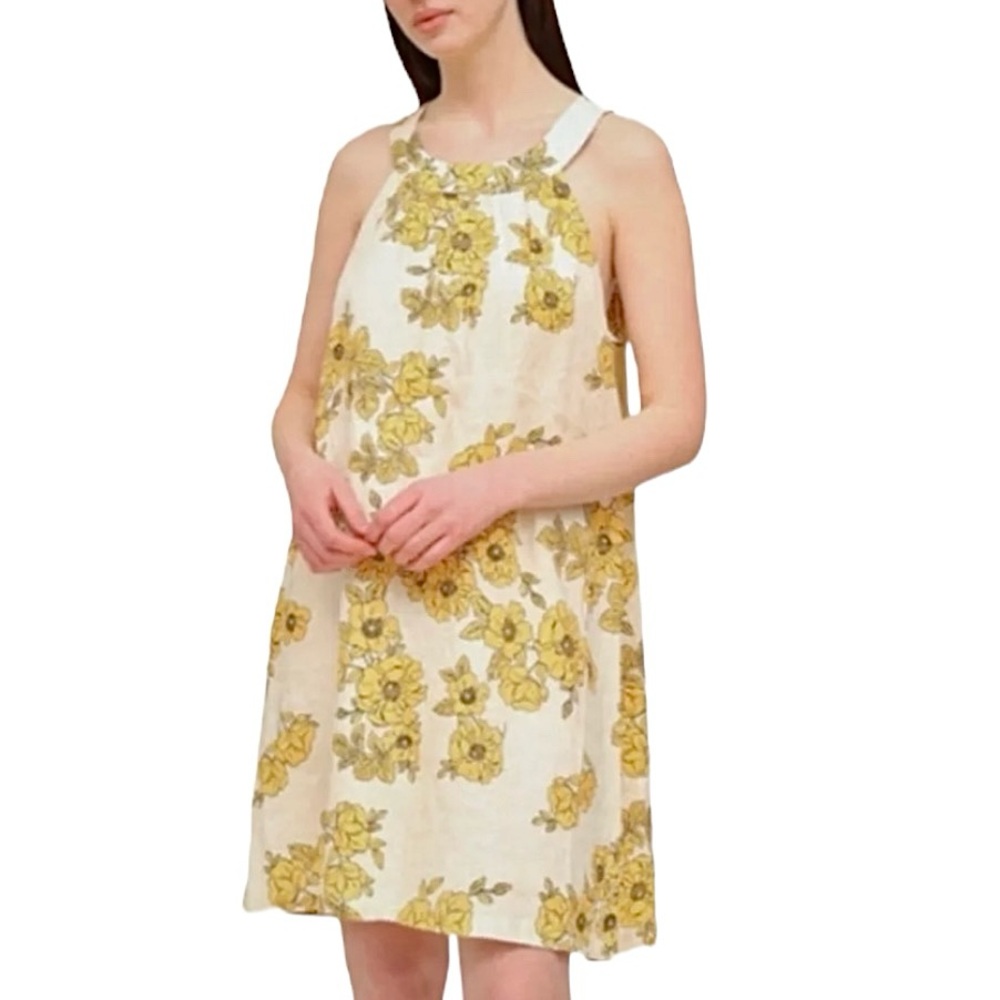 Cynthia Rowley Linen Size XS Sleeveless Floral Trapeze Dress